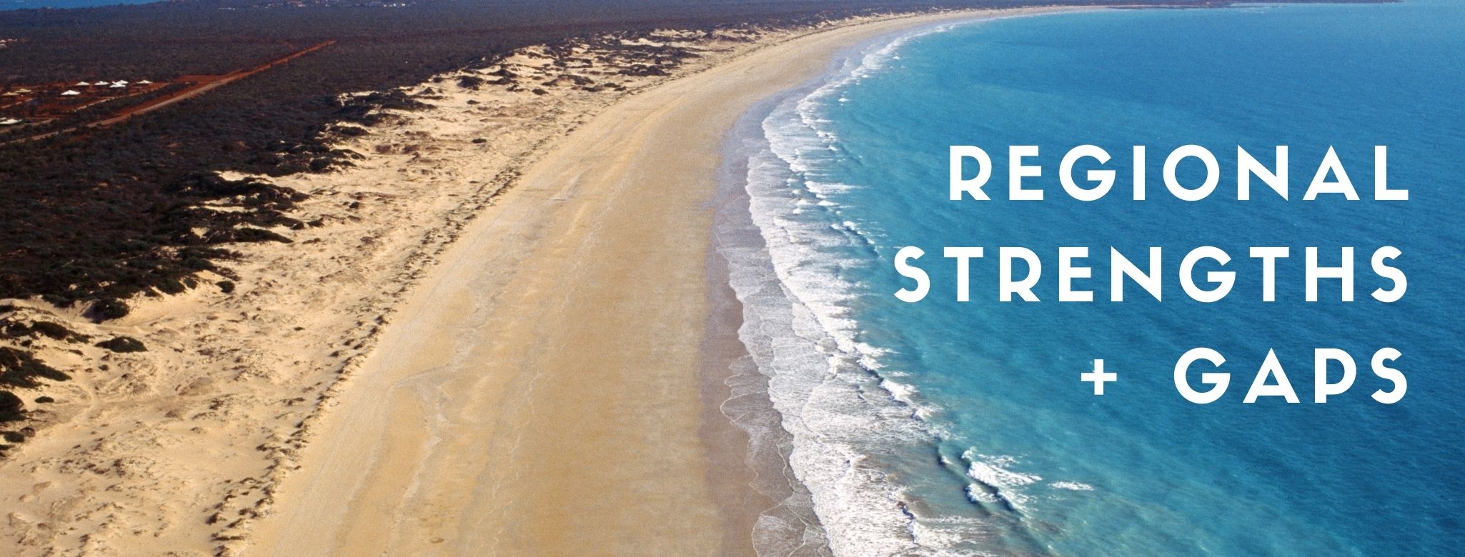 Text 'Regional strengths and gaps' over image of a beach