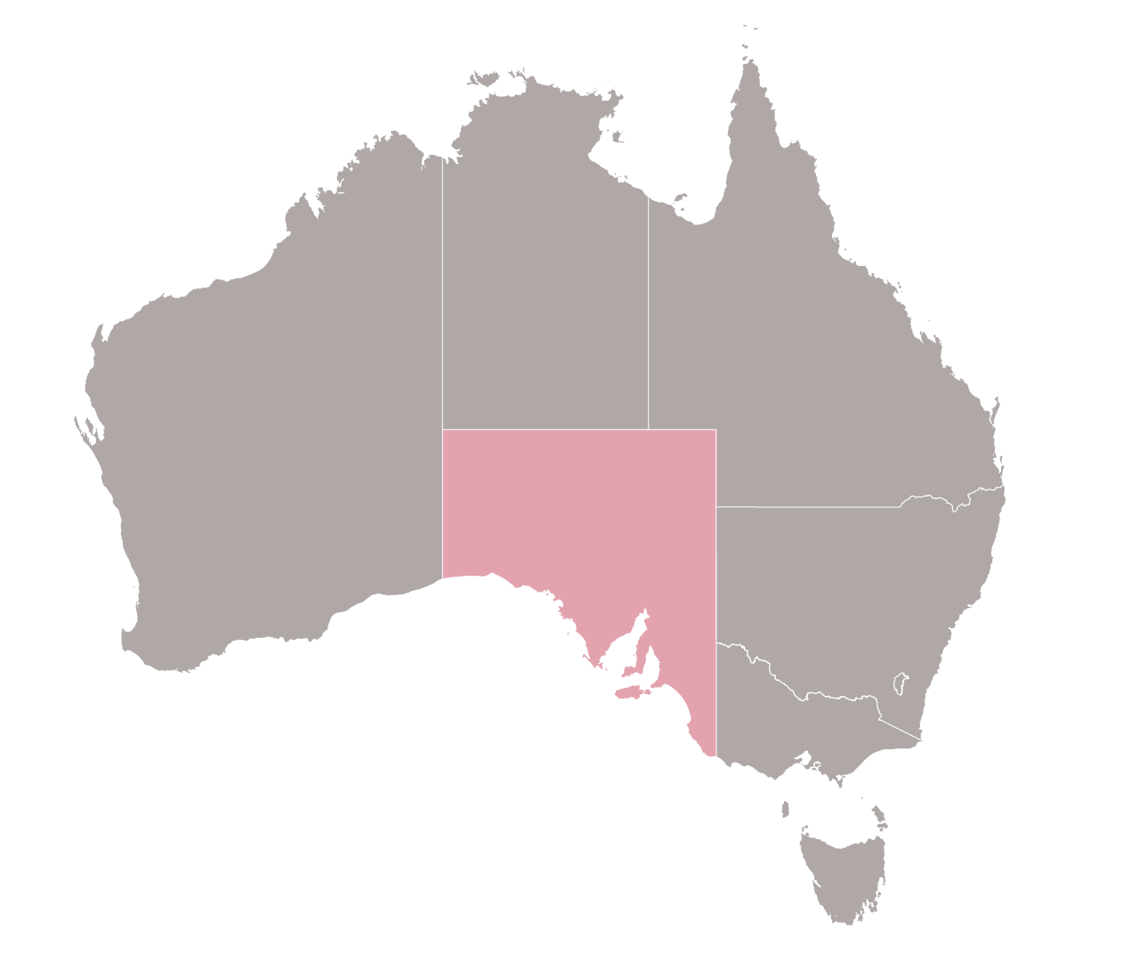 A graphic of the Australian continent with SA state shaded.