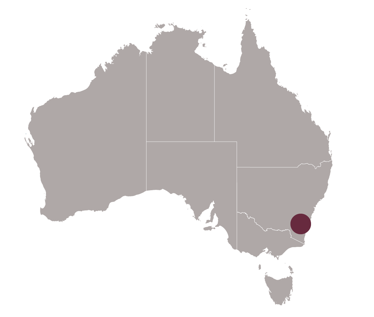 A graphic of the Australian and small dot representing Canberra. 