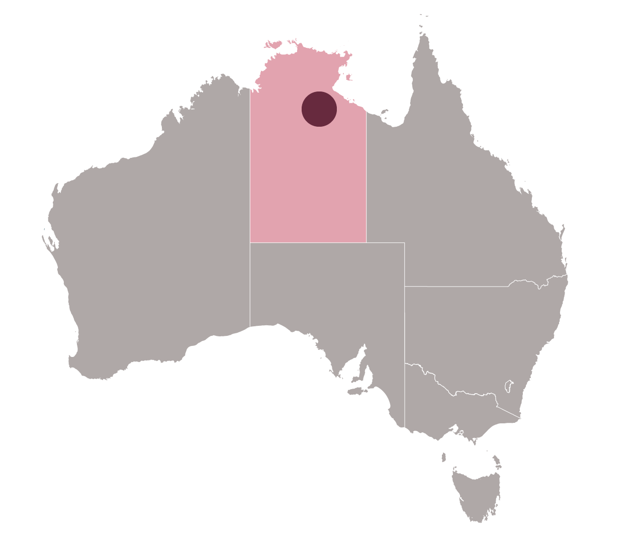 A graphic of the Australian continent with shaded NT.