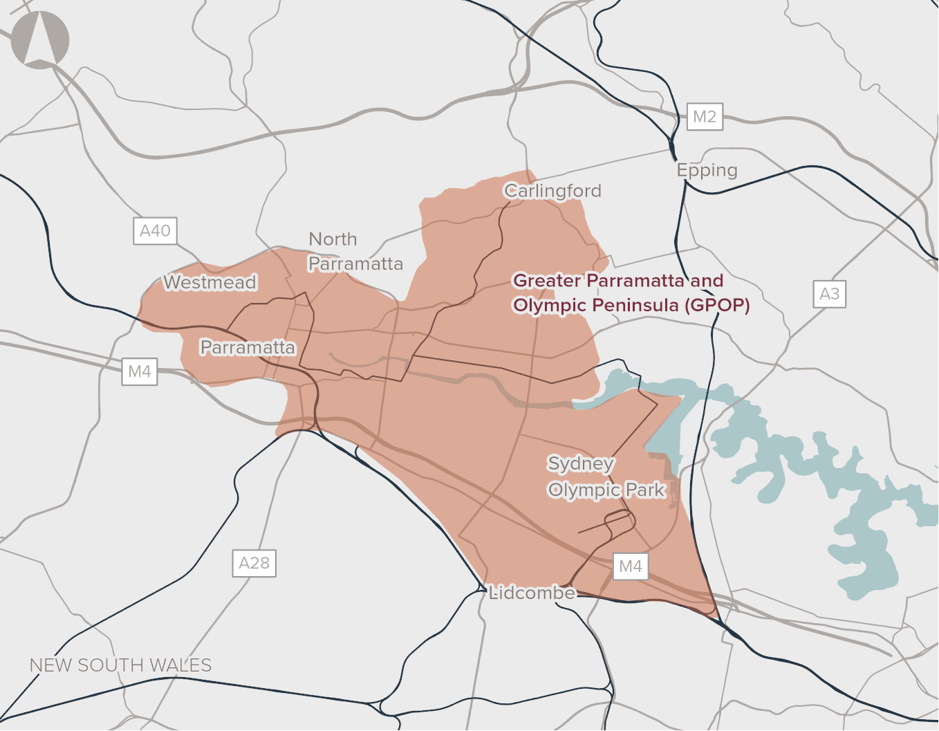 Map showing Greater Parramatta to Olympic Peninsula (GPOP) area in Western Sydney