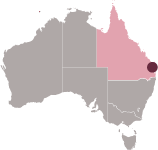 Map of Australia with a dot on the sunshine coast