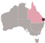 Map if Australia showing dot on south-east queensland